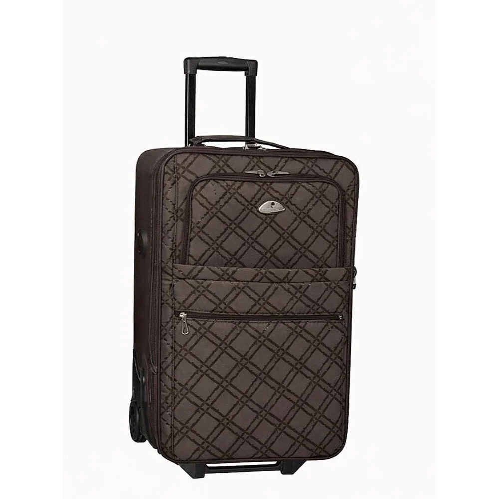 Epic Large Check-in Spinner Classic Quilted Brown Rolling Upright Suitcase